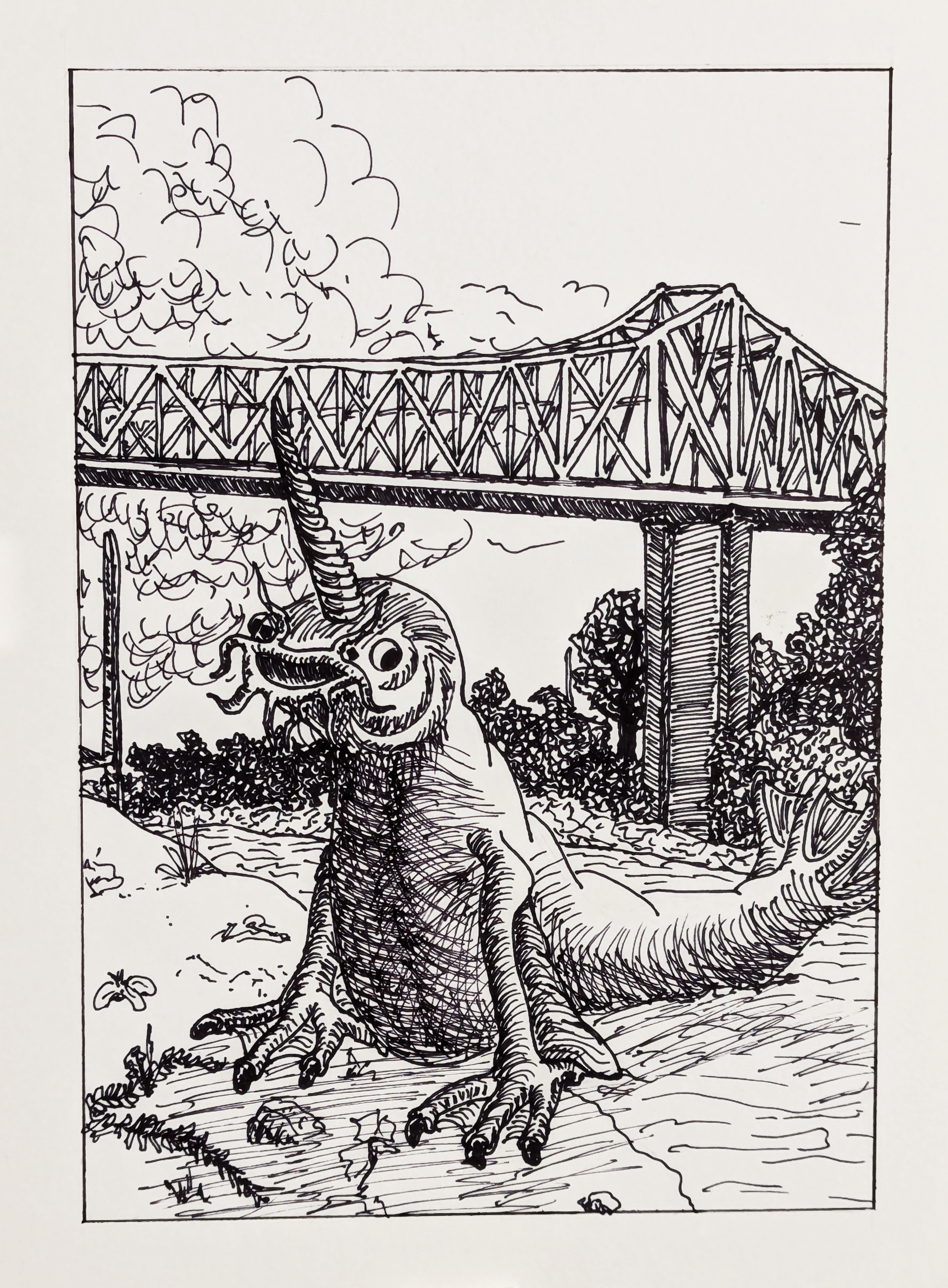 White River Monster based off of an amalgamation of eyewitness accounts in front of historic Newport Bridge